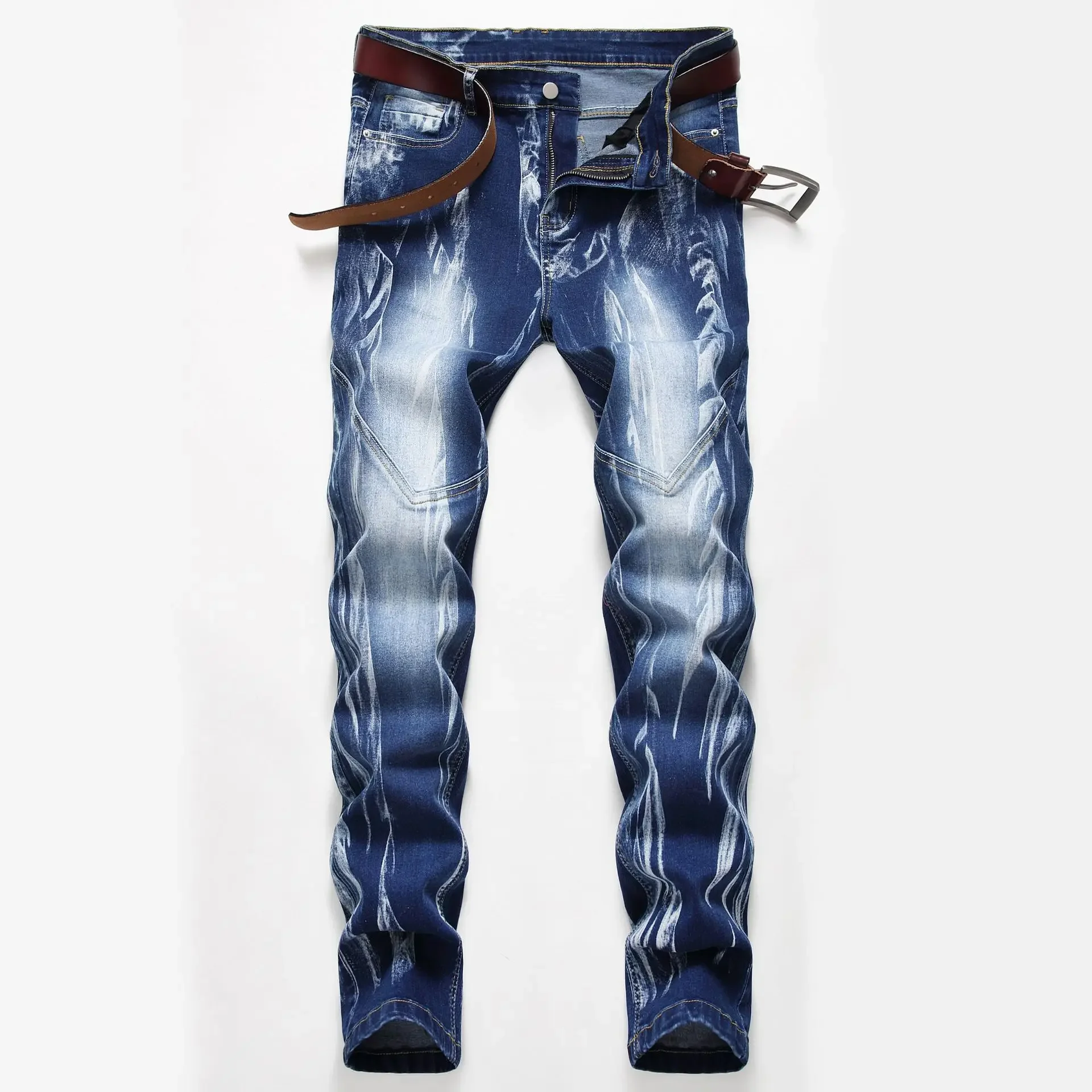 Streetwear Brand Denim - Modny nadruk męska elastyczność obcisłe dżinsy