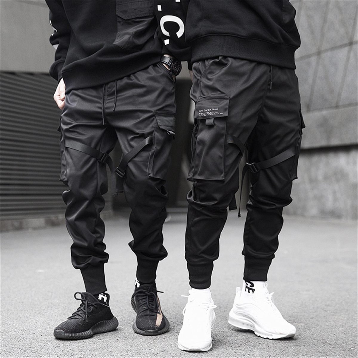 Streetwear Brand Clothing - Czarne spodnie Cargo w stylu hip-hopu