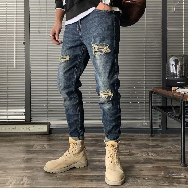 Streetwear Brand Denim - Męskie podarte jeansy jesienne, nowa koreańska